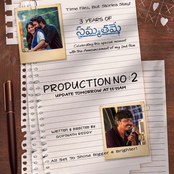 Director Gopinath Reddy of Sammathame Fame and UG Productions to Announce Their 2nd Film Tomorrow