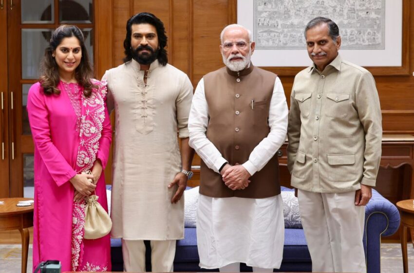  Ram Charan, Anil Kamineni & APL Delegation Present Symbolic Bow to PM Modi